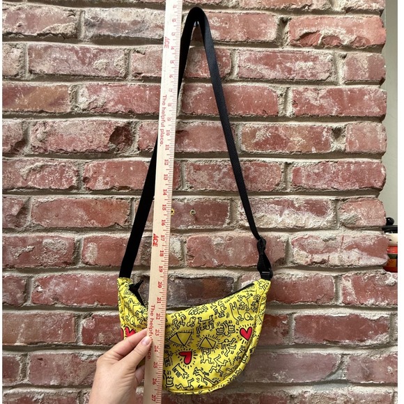 NWOT Uniqlo Keith Haring Yellow Graphic Print Crescent Crossbody RARE - Picture 7 of 8